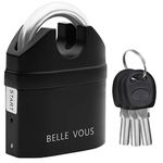 Belle Vous Black Anti Theft Security 110db Alarm Pad Lock with 3 Keys- Heavy Duty Multi Purpose Weatherproof Lock - Loud High Sound Motion Sensor