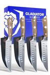 DALSTRONG Steak Knives Set - 4 Piece - Gladiator Series - 5 inch - Forged High Carbon German Steel - Olive Wood Handle - Straight Edge - Razor Sharp Kitchen Knife Set - Dinner Set - Sheaths Included