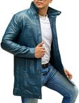 Jild Leather Car Coats for Men - 3/4 Length Trench Coat Style for Men’s Fashion Real Lambskin Leather Jacket Men (Bris-Blue-4XL)