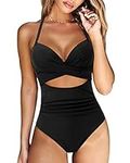 DOULAFASS Women Tummy Control Swimming Costume One Piece Push Up Swimsuits Cutout Monokini Swimwear