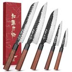 HEZHEN Professional Chef Knife Set,3 Layers High Carbon Composite Forging Steel with Redwood Handle,5Piece Kitchen Knife Set (Chef Knife, Paring Knife, Santoku Knife, Utility Knife,Bread Knife)