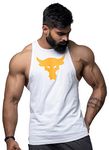 JUARI BE A GENTLEMAN Men's Cotton Regular Fit, Sleeveless, Stringer Y Back Tank Tops Look (Medium, WHITE BULL)