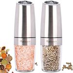 Sjpzwcrl Electric Pepper Mill Grinder: Automatic Gravity Salt and Pepper Grinder Set Battery Operated Spice Shakers Salt Dispenser Refillable Adjustable with Light, 2Pcs (Silver)