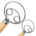 Nlmyt 2Pcs Danish Dough Whisk, 13 Inch Premium Stainless Steel Dutch Whisks, Wooden Danish Whisk, Whisk Kitchen Tool for Bread, Batter, Cake, Pastry (1)