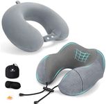 urnexttour 2 Pack Travel Pillow for Airplane Memory Foam Neck Pillow, Soft & Support Plane Pillow for Travelling with Eye Mask Earplug and Storage Bag, Sleeping Rest Car Train Home Use Fleece, Grey