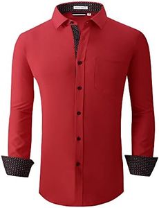 ALEX VANDO Mens Button Down Shirt Regular Fit Long Sleeve Casual Dress Shirts for Men, Red, M