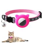 Qpets® Pink Cat Collar with Silicone Airtag Holder, Reflective Airtag Case Cat Collar with Bell Quick Release Adjustable Cat Collar for Small Cat Kitten (8.6-10.8", Without Air Tag)