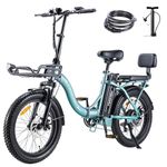TWOFISH Electric Bike for Adults, Folding Electric Bicycle with 36V 17.8AH Removable Battery, 20"x 3.0" Tire, Disc Brakes, LED Display, Dual Seat, Up to 100km Range, TF-02 (Cyan)