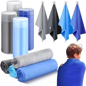 Tisancy 4 Pcs Swim Chamois Towel for Diving, Swimming, Triathlons and Other Water Sports - Shammy Sports Towel for Swimmers (Blue, Navy, Gray, Black, 13 x 17 Inch)