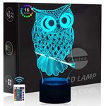 Comiwe Owl (A) 3D Illusion Night Light Toys,16 Colours Change Smart Touch & Remote Control,Home Decor LED Bedside Table Desk Lamp,Christmas Birthday Gift for Girls Boys Kids Adults Friends & Family