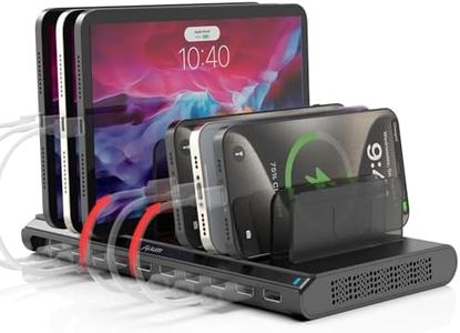 Alxum 60W 10-Port USB Charging Station, Fast Charging USB A Charger for Multiple Devices, Detachable Dividers, Compatible with Android Phones, Tablets, Power Banks for Home, Office, School Deep Black