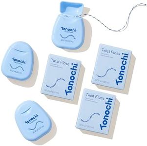 Tonochi Twist Woven Dental Floss, Two-Tone Color Fibers for Visible Plaque Tracking, Shred-Resistant Braided Texture, Smooth Ribbon-Like Glide, Gentle on Gums, Mint + Xylitol, 3-Pack (33 yd Each)