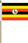 Uganda Country Small 4 X 6 Mini Stick Flag with 10" Plastic Pole .New