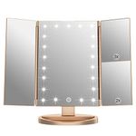 WEILY Vanity Makeup Mirror,1x/2x/3x Tri-Fold Makeup Mirror with 21 LED Lights and Adjustable Touch Screen Lighted Mirror Dressing Mirrors, for Women/Girl (Gold)