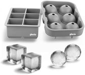 glacio Ice Cube Molds - Silicone Combo Trays - Sphere Ice Mold Ball Maker with Lid & Large Square Tray - Set of 2