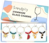 Summer Wine Glass Charms, Set of 6 include: Sun bed, Sun, Flipflop, Cocktail, Watermelon and Sunglasses, Set of 6 Summer Gold Enamel Stemware Identifiers