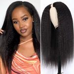 Kinky Straight Wigs Human Hair V Part Yaki Straight Wigs For Women No Leave Out Upgraded U Part Easy To Wear For Beginners 150% Density Brazilian Kinky Straight V Part Human Hair Friendly Wig 16 Inch