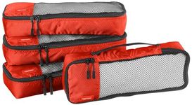 Amazon Basics Lightweight Packing Cubes for Travel, 4-Piece Set With Double Zipper Pulls and Mesh Top Panel, 100% Durable Polyester, Slim, Red