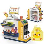 JoyGrow 47PCS Cash Register Playset for Kids Pretend Play Mini Supermarket Cashier Grocery Store with Money, Scanner, Coffee Machine,Credit Card and Play Foods, Gift for Toddler Boys and Girls Ages 3+