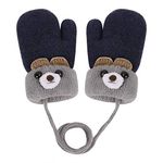 Baby Toddler Cute Bear Winter Warm Knitted Magic Mittens Thicken Thermal Full Finger Gloves with Fleece Lining for 0-3 Yrs