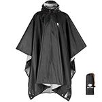 Anyoo Waterproof Rain Poncho Lightweight Reusable Hiking Rain Coat Jacket with Hood for Outdoor Activities,Black,One Size