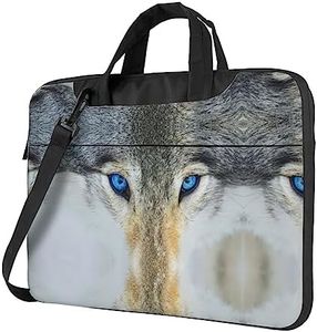 PIXOLE Black Crow Birds printed Laptop Bag,15.6 Inch Computer Tote Bag Business Office Handbag Shoulder Bag, Blue Eyes Wolf, 15.6 inch