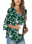 POPYOUNG 2024 Women Summer Casual Shirts, V-Neck Loose Tunic Top for leggings, Split 3/4 Sleeves Chiffon Blouse L, Little Flower GR