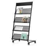 xdgeLoad Magazine Rack Floor Standing Brochure Display Stand with Wheels, 4 Pockets Literature Holder Book Stand Floor Stand for Office, Trade Show, Exhibitions (Black)