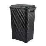 Cello Eliza Plastic Laundry Basket | Sleek weave pattern Basket | Lightweight and Portable | Convenient Handling | Useful For Storing Clothes, Toys, Books | Black