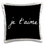 3dRose LLC. Je Taime I Love You in French White Lettering on A Black Background-Pillow Case, (pc_201926_1), Satin, 16 x 16 inch