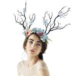 FRESHME Antlers Branches Flower Crown Fairy Green Woodland Headband Women Renaissance Halloween Cosplay Costume Accessories