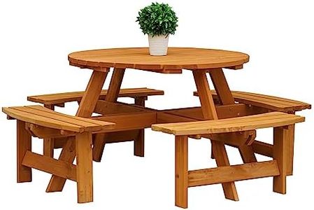 Maribelle 8 Seater Stained Pine Round Wooden Bench/Picnic Table - For Garden, Pub, Patio