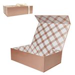 Tekhoho Rose Gold Large Gift Box 33x23.7x10 cm, Premium Present Box with Magnetic Lid and Ribbon for Holidays Wedding Birthday Gift Packaging, Plaid Lining