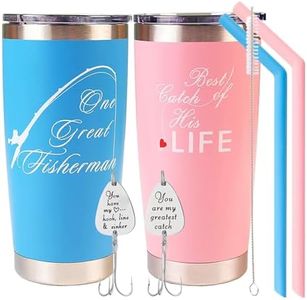 DORADREAMDEKO Fisherman Gift Set for Couples - Stainless Steel Tumblers with Straws, Cleaning Brush, and Engraved Fishing Lures - Wedding Gifts for Couples or Parents