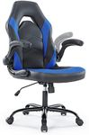 Office Chairs - Ergonomic Gaming Executive Desk Chairs with Flip-up Armrests and Lumbar Support, Adjustable Swivel Rolling Chair, Blue