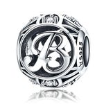 Birthday Charms Genuine 925 Sterling Silver Diy Initial A-Z Charm Alphabet Charms Letter Beads for Pandora Charms Bracelets (Letter B)