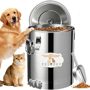 UPSKYPET 40lb Stainless Steel Dog Food Storage Container, Large Capacity Metal Pet Food Storage Container with Scoop, Airtight Dog & Cat Food Treat Bin for Dry Food Keep Fresh for Multi-Pet Households