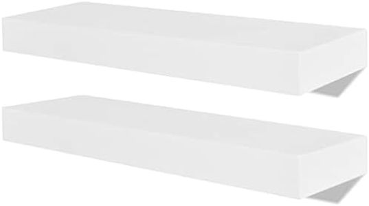 'vidaXL Floating Wall Display Shelves in White - Set of 2, Easy-Install Home Decor for Books, DVDs, Collectables