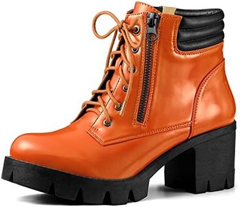 Allegra K Women's Chunky Heel Lace Up Zipper Orange Combat Boots 10 M US