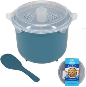 White Magic 100% Ocean Bound Recycled Plastic Microwave Rice Steamer – 2.6L BPA-Free, Eco-Friendly Steamer for Rice, Grains & Couscous, Dishwasher & Freezer Safe, Complete Cooking Set with Spoon