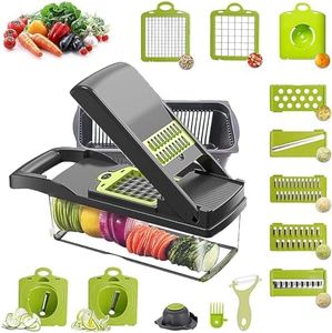 Vegetable Chopper Onion Chopper Pro Spiralizer Multifunctional 15 in 1 Food Chopper, Kitchen Mandoline Slicer Veggie Cutter Dicer With 10 Blades, Potato Tomato Garlic Salad Chopper with Container