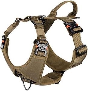 ICEFANG Tactical Dog Strap Harness,Medium Dog Vest with Handle,5 Point Adjustment, Y-Shape Chest,No-Pull Leash Clip for Walking Training (M (Neck:16"-22";Chest:25"-31") Metal-Buckle,Brown)