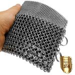 ERGONOW Cast Iron Chainmail Scrubber - Fine Ring - 316 Stainless Steel Skillet Cleaner - Built-in Silicone with Welded Rings - for Cookware, Cast Iron Pots, BBQ and Plates (Standard 2 in 1)