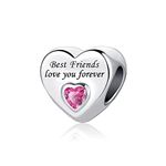 SBI Jewelry Pink Heart Best Friend Charm Compatible with Pandora Charm Bracelet Love You Forever Friendship Family BFF Birthday Graduation Christmas