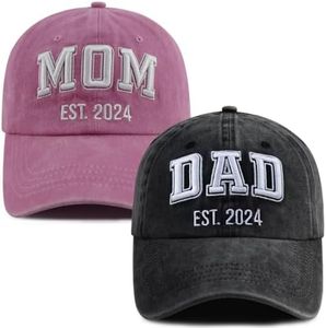 SHANVANKE 2PCS Dad and Mom EST 2024 Hats for Men Women, Funny Adjustable Cotton 3D Embroidered New Parents Gifts Baseball Cap, Dad Mom Black Pink, One Size