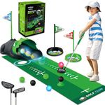 TERRAMUS Kids Toy Golf Club Set with Automatic Ball Returner, Led Light Up Night Golf Balls, Golf Putting Mat, 3-5 Toddler Mini Golf Games, Indoor Outdoor Sport Toys Gifts for Boys Girls Aged 3 4 5 6