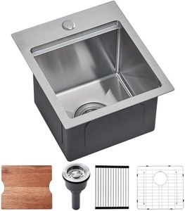 Xiiwin 13 inch Kitchen Bar Sink, 13x15 Inches Top Mount Single Bowl Small Bar Sink Stainless Steel Brushed Silver