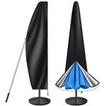 Patio Umbrella Cover, 420D Oxford Waterproof Cantilever Umbrella Cover for 9-14ft Umbrellas, Anti-UV Outdoor Garden Parasol Cover with Storage Bag, Telescopic Rod and Zipper, Black