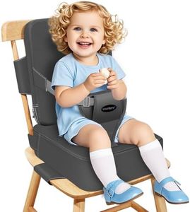 YONTINY Toddler Booster Seat for Kitchen Chair, 2-in-1 Dining Table Booster Seat with Backrest & Adjustable Straps – Easy-Clean, PU Portable Toddler Eating Travel Increasing Cushion - Dark Grey