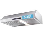 Ivation 30” Under Cabinet Range Hood - 600 CFM - 3-Way Venting - Built-In LED Light & Clock - Auto-Off Fan Timer - Dishwasher Safe Stainless Steel Baffle Filters